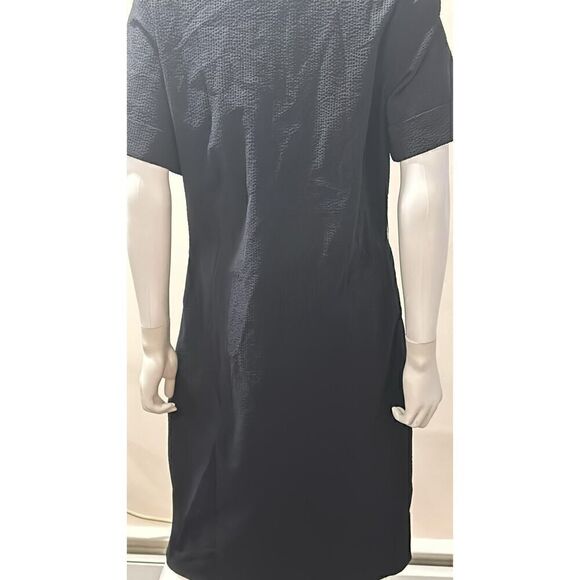 Theory Navy Blue Seersucker Dress Size Large * missing belt - Picture 11 of 13
